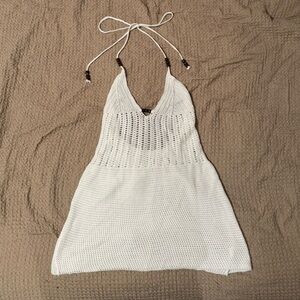 White Crochet Halter Swim Cover-Up Dress